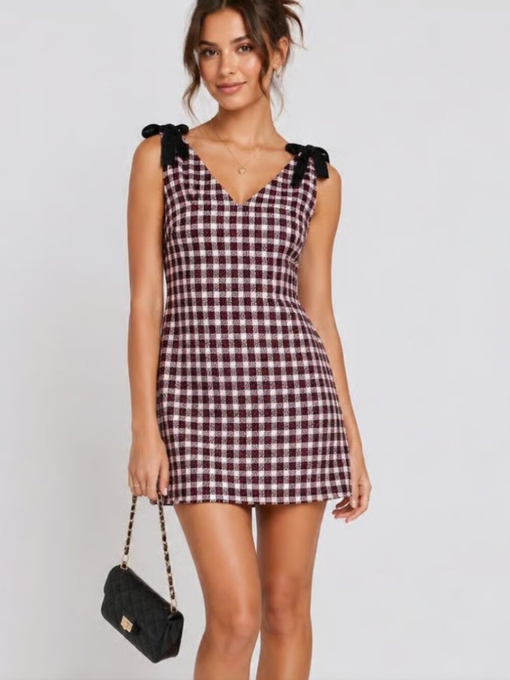 NEW Kate Spade Red Pink Plaid Tweed Dress Womens